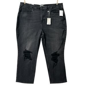 Good American Distressed High Rise Skinny Crop Jeans Black Women Plus Sz 22 NWT